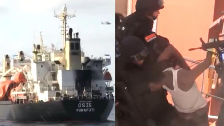 中国海军的坚定立场，用枪指海盗，捍卫海洋安全，中国海军捍卫海洋安全，以枪指海盗展现坚定立场